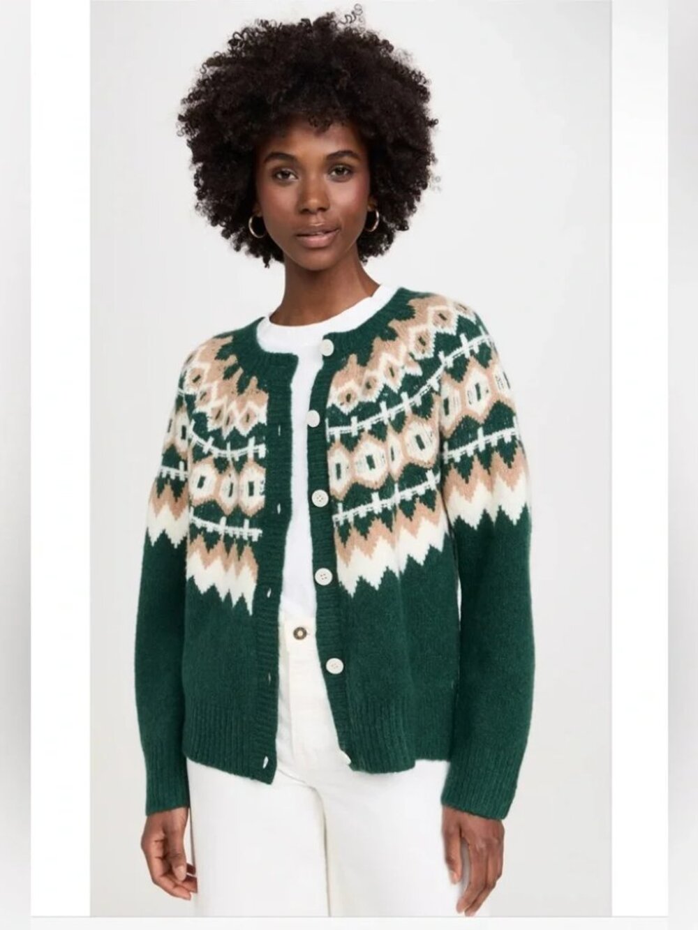 Favorite Daughter "The Snowed In Cardigan" in Green Fair Isle, Size Medium - Picture 3 of 13